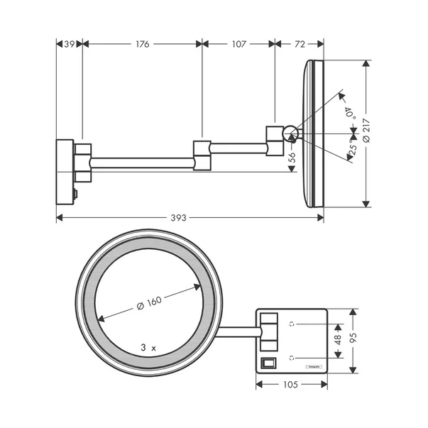 Oglinda cu lupa si LED Hansgrohe AddStoris crom [2]