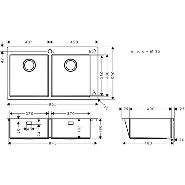 Chiuveta bucatarie Hansgrohe S51 inox 86.5x50 cm [2]