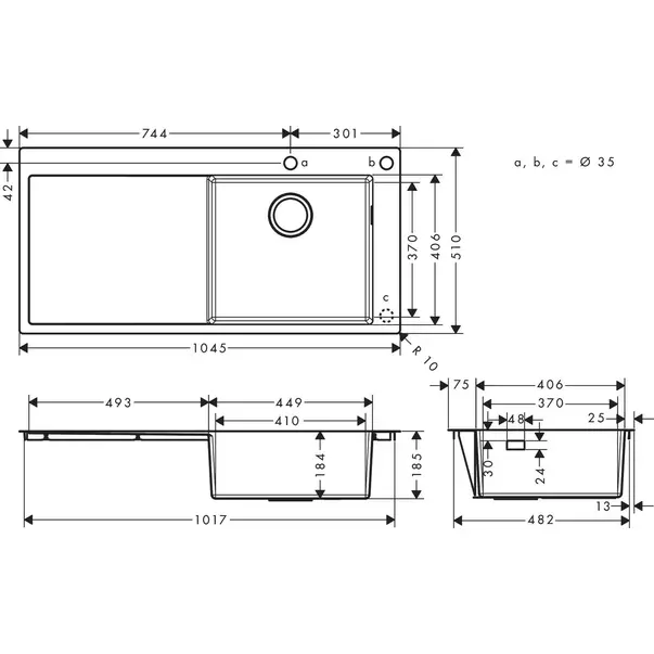 Chiuveta bucatarie Hansgrohe S71 inox 104.5x51 cm picurator dreapta cu orificiu buton control [2]