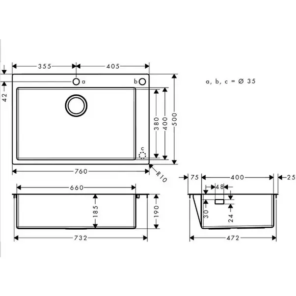 Chiuveta bucatarie Hansgrohe S71 inox 76x50 cm [2]