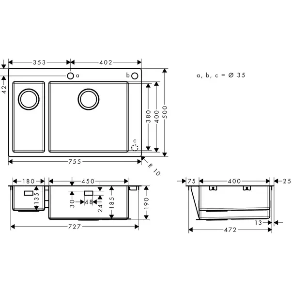 Chiuveta bucatarie Hansgrohe S71 inox 75.5x50 cm cu orificiu buton control [2]