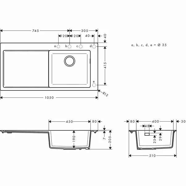 Chiuveta compozit Hansgrohe S51 SilicaTec gri piatra dreapta 105x51 cm [3]