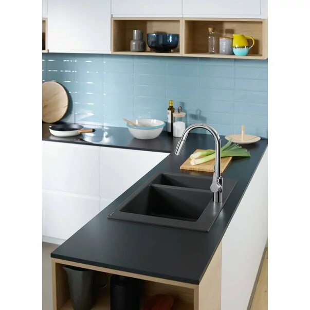 Chiuveta compozit Hansgrohe S51 SilicaTec negru grafit 77x51 cm 2 cuve [2]