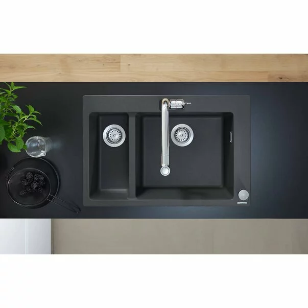 Chiuveta compozit Hansgrohe S51 SilicaTec negru grafit 77x51 cm 2 cuve [4]