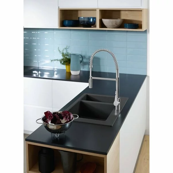 Chiuveta compozit Hansgrohe S51 SilicaTec gri piatra 77x51 cm 2 cuve [4]