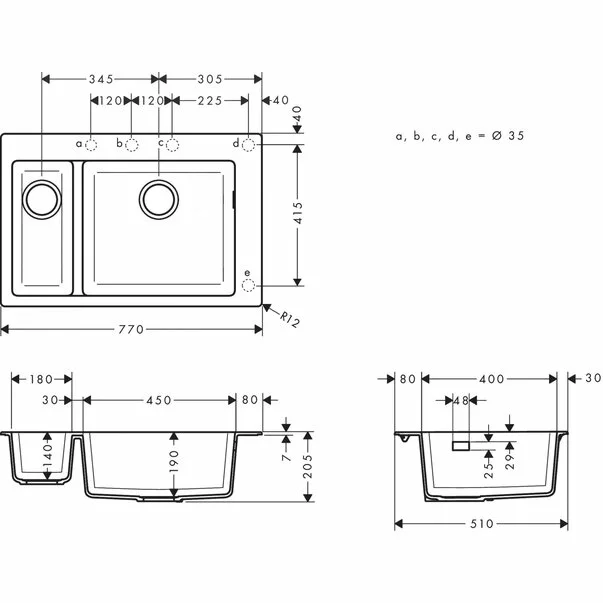 Chiuveta compozit Hansgrohe S51 SilicaTec gri beton 77x51 cm [2]