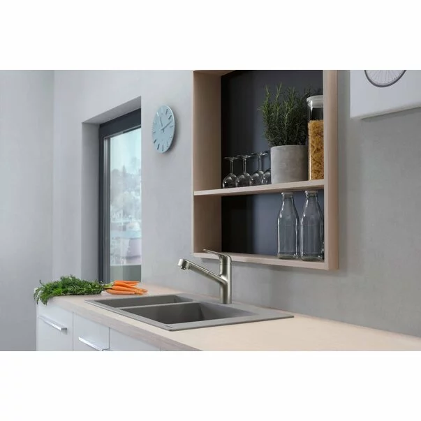Chiuveta compozit Hansgrohe S51 SilicaTec gri beton 77x51 cm [4]