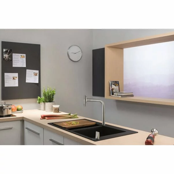 Chiuveta compozit Hansgrohe S51 SilicaTec negru grafit 88x51 cm [2]