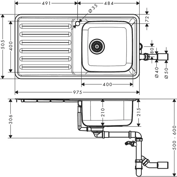 Chiuveta bucatarie Hansgrohe S41 inox 97.5x50.5 cm [2]