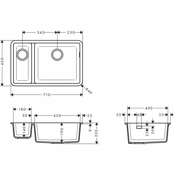 Chiuveta compozit Hansgrohe S51 SilicaTec negru grafit 71x45 cm 2 cuve [2]