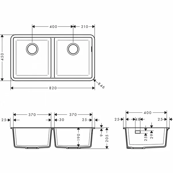 Chiuveta compozit Hansgrohe S51 SilicaTec negru grafit 82x45 cm [3]