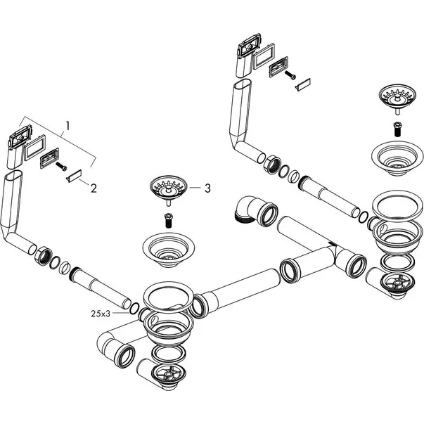 Sifon manual Hansgrohe D15-10 pentru chiuveta cu doua cuve [2]
