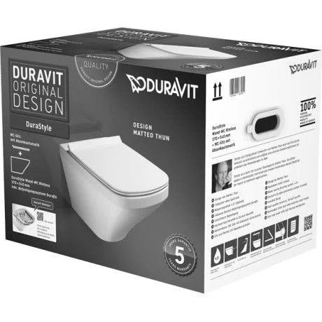 Set Vas WC suspendat cu capac soft close Duravit Durastyle Rimless 37x54 cm evacuare orizontala, fixare ascunsa Obiecte Sanitare - Set Vas WC suspendat cu capac soft close Duravit Durastyle Rimless 37x54 cm evacuare orizontala, fixare ascunsa