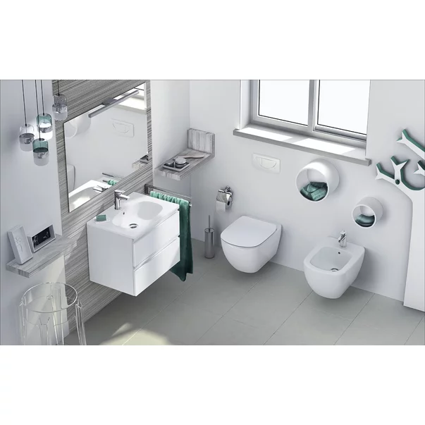 Pachet rama instalare Geberit Kombifix, bideu suspendat Ideal Standard Tesi alb si baterie bideu Omnires Y crom [4]