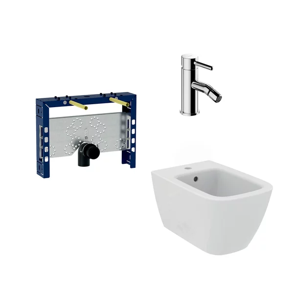 Bideuri suspendate - Pachet rama instalare Geberit Kombifix, bdeu suspendat Ideal Standard I.life B si baterie bideu Omnires Y crom