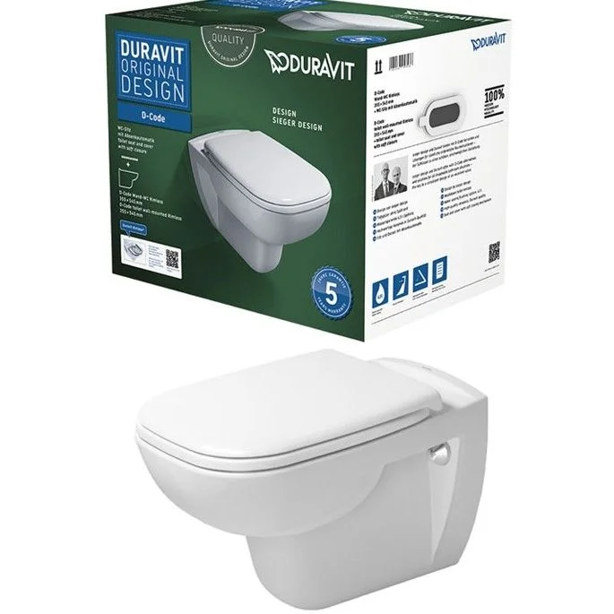 Set Vas WC suspendat cu capac soft close Duravit D-Code Rimless 36x55 cm evacuare orizontala Obiecte Sanitare - Set Vas WC suspendat cu capac soft close Duravit D-Code Rimless 36x55 cm evacuare orizontala