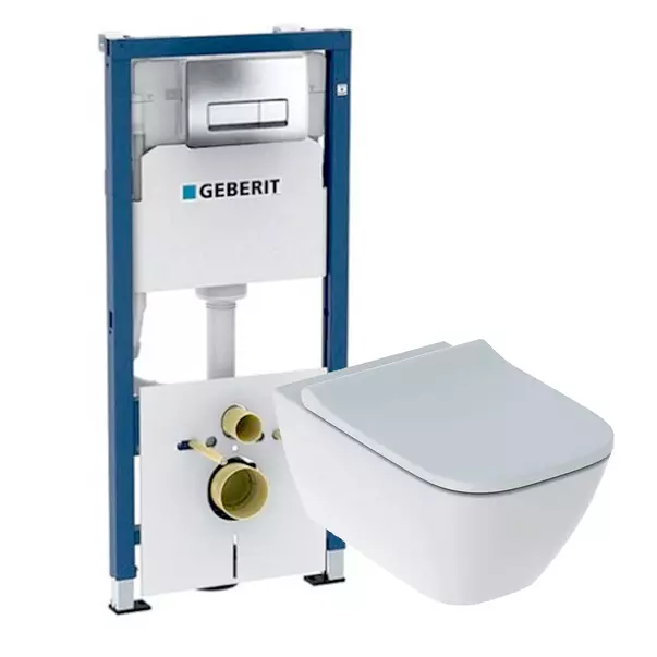 Obiecte Sanitare - Pachet rezervor wc incastrat Geberit Duofix si vas wc suspendat si capac slim soft close Geberit Smyle Square