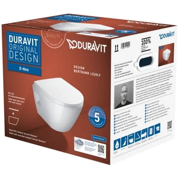 Set Vas WC suspendat cu capac soft close Duravit D-Neo Compact Rimless 36x48 cm evacuare orizontala [4]