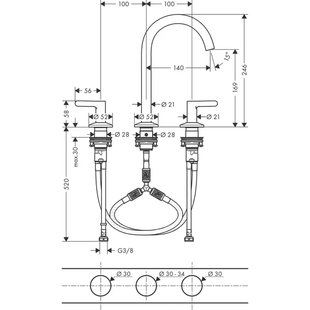 Baterie lavoar monocomanda Hansgrohe Axor One 170 cu 3 elemente [2]