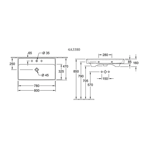 Lavoar suspendat Villeroy&Boch Collaro dreptunghiular 80 cm alb [2]