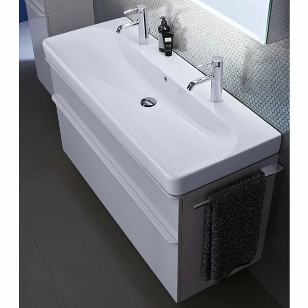 Lavoar pe mobilier Geberit Smyle Square 120 cm cu orificiu baterie stanga si dreapta [3]