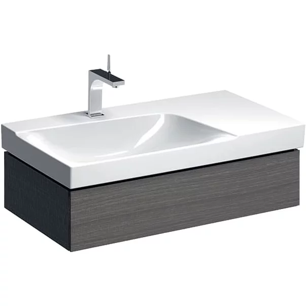 Mobilier Baie - Dulap baza pentru lavoar cu blat suspendat sifon stanga Geberit Xeno2 greige 1 sertar 88 cm