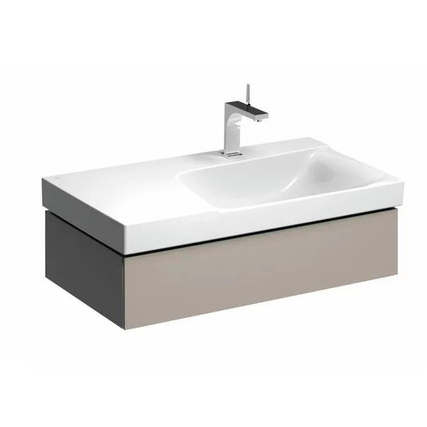 Mobilier Baie - Dulap baza pentru lavoar cu blat suspendat sifon dreapta Geberit Xeno2 greige 1 sertar 88 cm