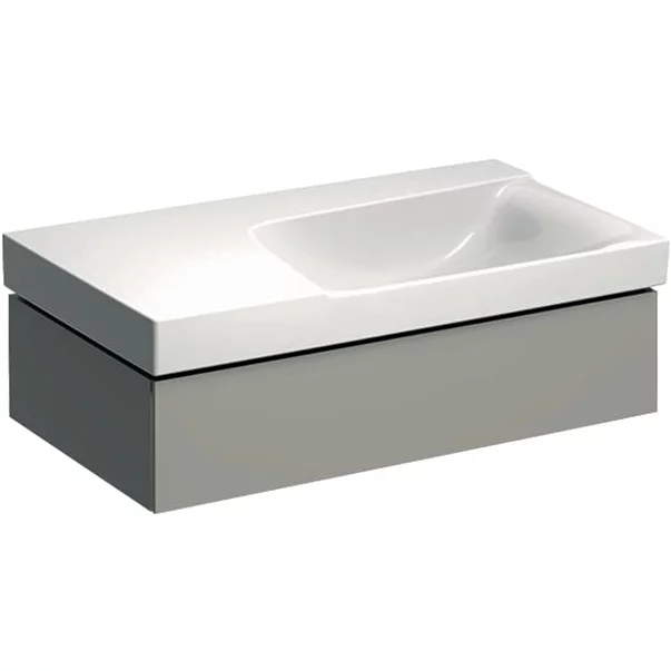 Dulap baza pentru lavoar cu blat suspendat sifon dreapta Geberit Xeno2 greige 1 sertar 88 cm [2]