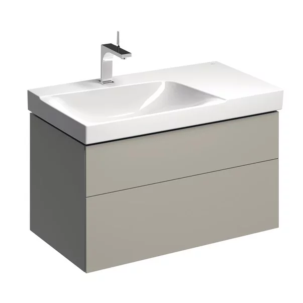 Mobilier Baie - Dulap baza pentru lavoar cu blat suspendat sifon stanga Geberit Xeno2 greige 2 sertare 88 cm