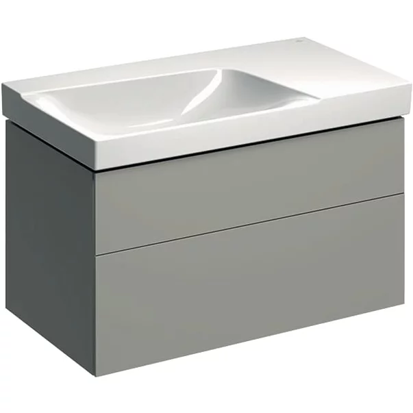 Dulap baza pentru lavoar cu blat suspendat sifon stanga Geberit Xeno2 greige 2 sertare 88 cm [2]