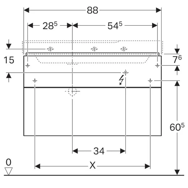 Dulap baza pentru lavoar cu blat suspendat sifon stanga Geberit Xeno2 greige 2 sertare 88 cm [5]