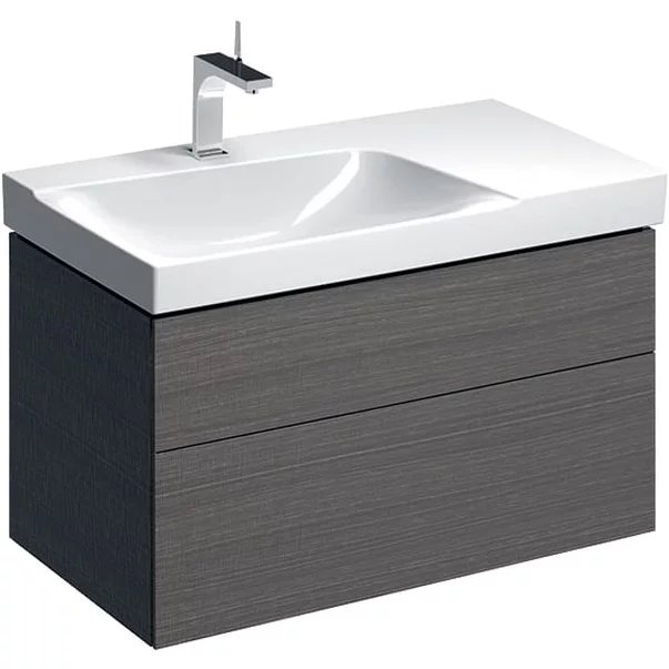 Mobilier Baie - Dulap baza pentru lavoar cu blat suspendat sifon stanga Geberit Xeno2 gri 2 sertare 88 cm