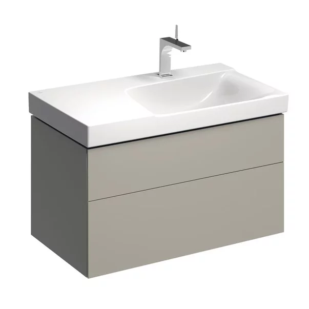 Mobilier Baie - Dulap baza pentru lavoar cu blat suspendat sifon dreapta Geberit Xeno2 greige 2 sertare 88 cm