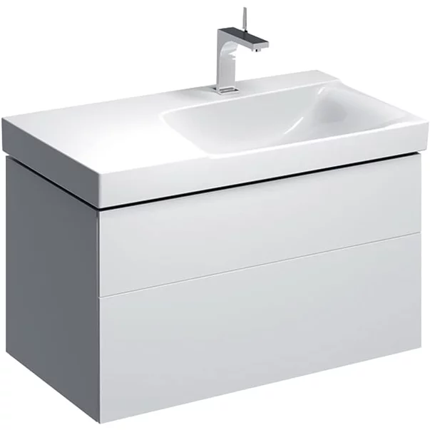 Mobilier Baie - Dulap baza pentru lavoar cu blat suspendat sifon dreapta Geberit Xeno2 alb 2 sertare 88 cm