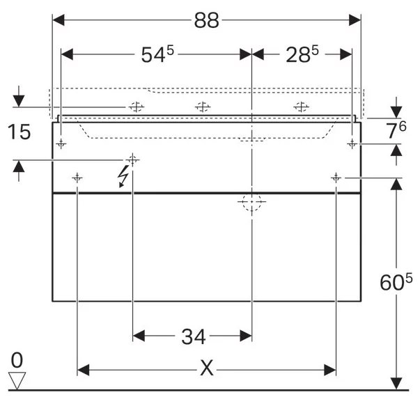 Dulap baza pentru lavoar cu blat suspendat sifon dreapta Geberit Xeno2 alb 2 sertare 88 cm [4]