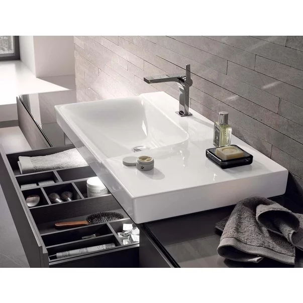 Lavoare pe mobilier - Lavoar pe mobilier Geberit Xeno2 cu blat stanga fara orificiu baterie 90 cm alb