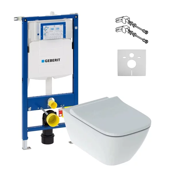 Obiecte Sanitare - Set promo vas wc suspendat + capac slim softclose Geberit Smyle Square + rezervor incastrat Sigma cu sistem de fixare + garnitura fonoizolanta