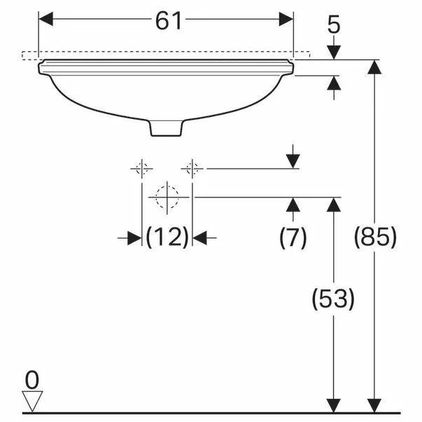 Lavoar sub blat Geberit Variform 61 cm fara orificiu baterie cu orificiu preaplin [4]
