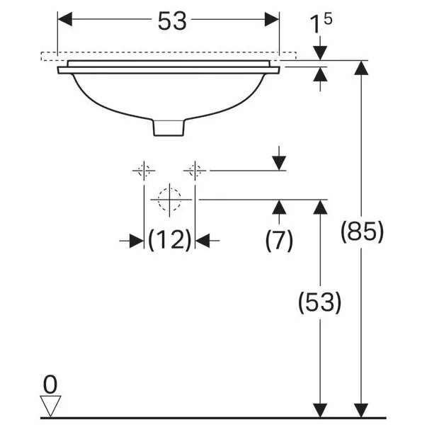 Lavoar sub blat Geberit Variform 53 cm fara orificiu baterie fara orificiu preaplin [4]