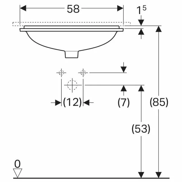 Lavoar sub blat Geberit Variform 58 cm fara orificiu baterie cu orificiu preaplin [4]