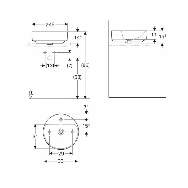 Lavoar pe blat Geberit Variform 45 cm fara orificiu preaplin [2]