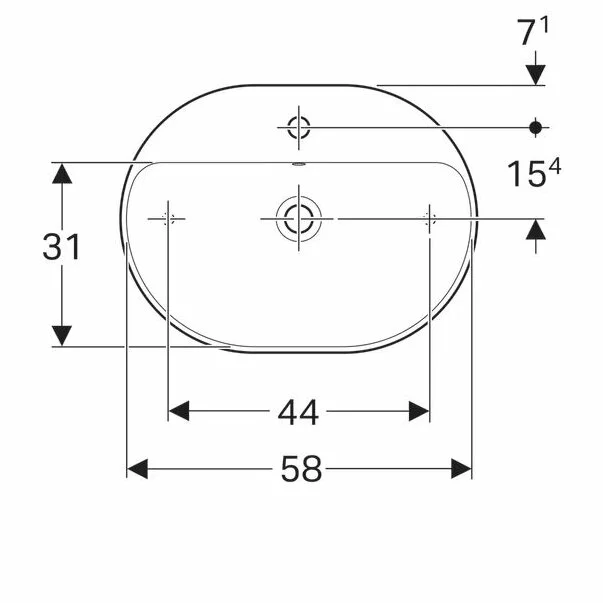 Lavoar pe blat Geberit Variform 60 cm fara orificiu preaplin eliptic [3]