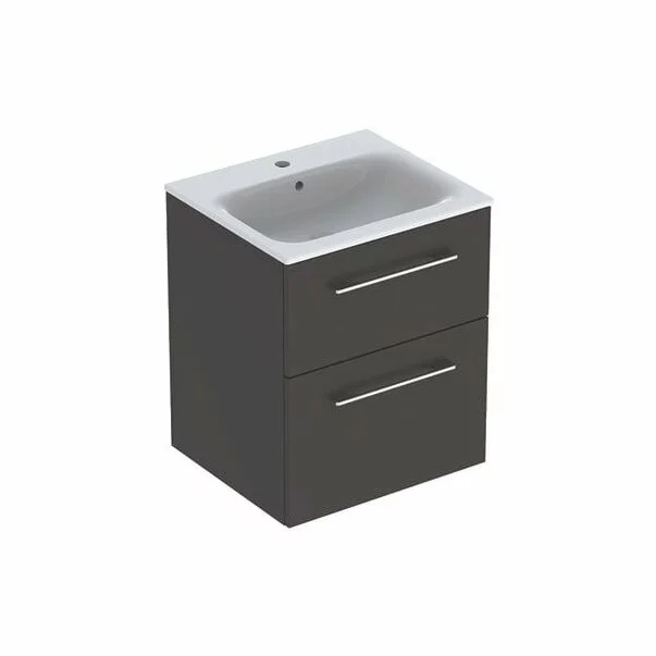 Seturi de mobilier si lavoar - Set dulap suspendat si lavoar Geberit Selnova lava gri inchis 2 sertare 55 cm