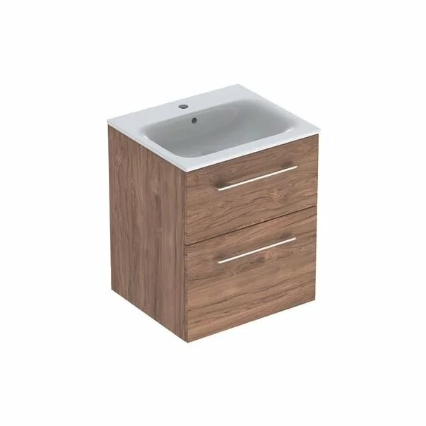 Seturi de mobilier si lavoar - Set dulap suspendat si lavoar Geberit Selnova nuc 2 sertare 55 cm