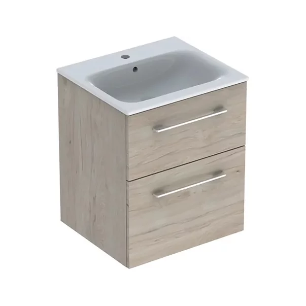 Seturi de mobilier si lavoar - Set dulap suspendat si lavoar Geberit Selnova nuc deschis 2 sertare 55 cm
