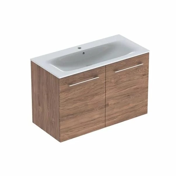 Seturi de mobilier si lavoar - Set dulap suspendat si lavoar Geberit Selnova nuc 2 usi 100 cm