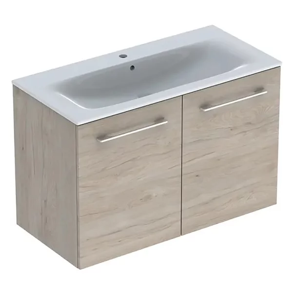 Seturi de mobilier si lavoar - Set dulap suspendat si lavoar Geberit Selnova nuc deschis 2 usi 100 cm