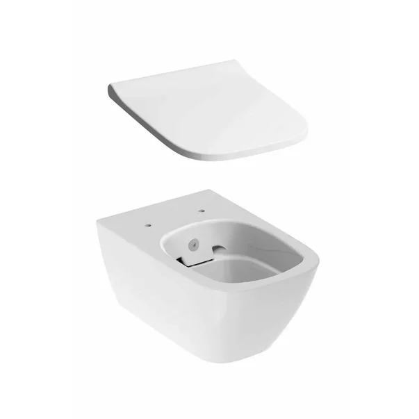 Obiecte Sanitare - Set vas wc suspendat rimfree cu functie de bideu si capac Geberit Smyle Square
