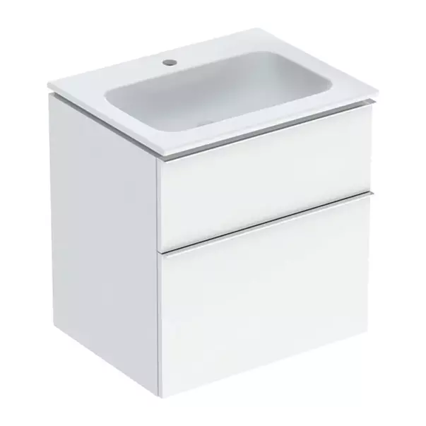 Mobilier Baie - Set dulap baza suspendat Geberit iCon alb lucios 2 sertare maner crom si lavoar 60 cm