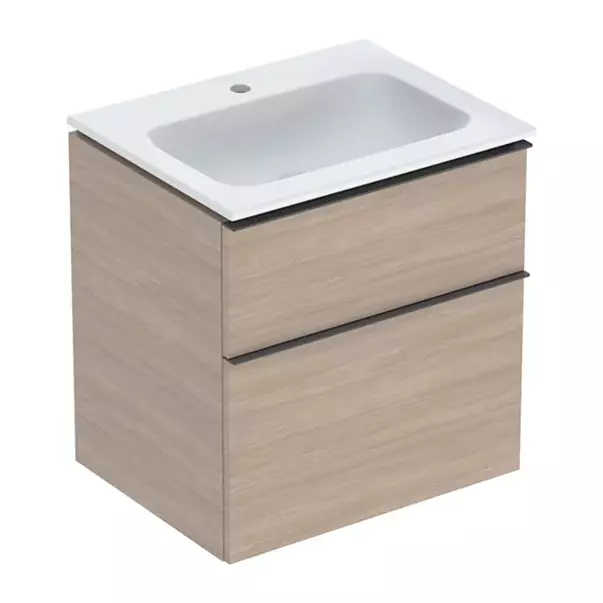 Seturi de mobilier si lavoar - Set dulap baza suspendat Geberit iCon finisaj stejar 2 sertare si lavoar alb 60 cm